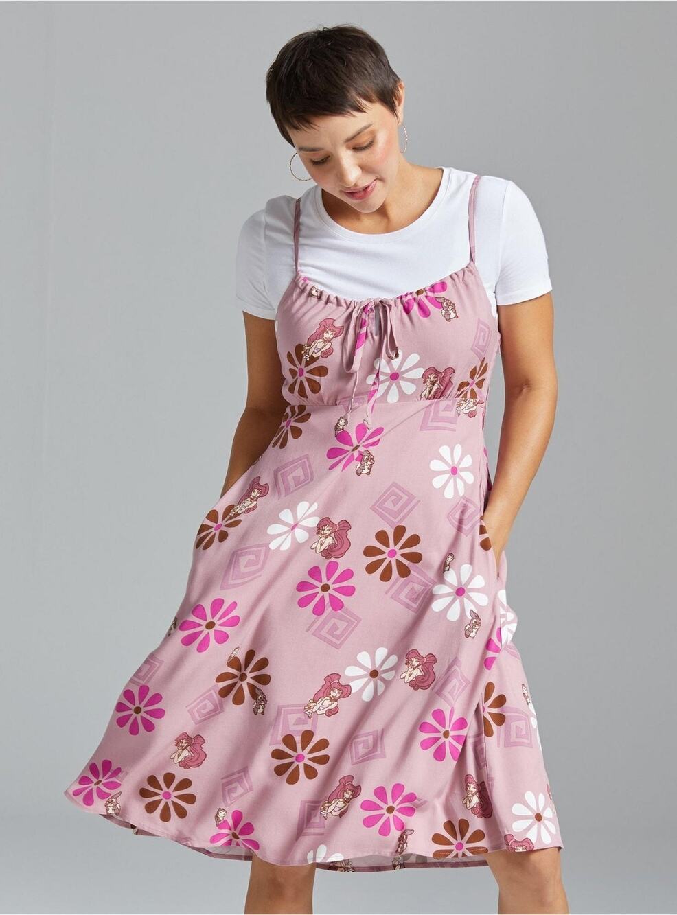 Disney 2X Pink Hercules Floral Meg Allover Print Slip Dress Box Lunch